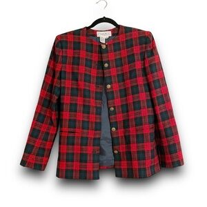 VINTAGE Carlisle Red Green Classic Plaid Tartan Button Front Blazer Women’s 6